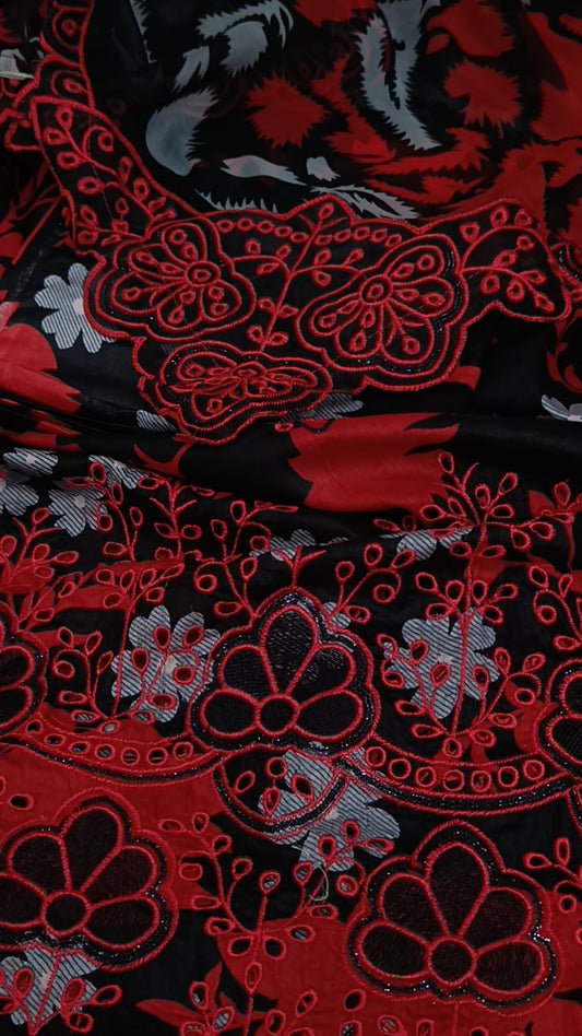 3pc fazeela red black lawn