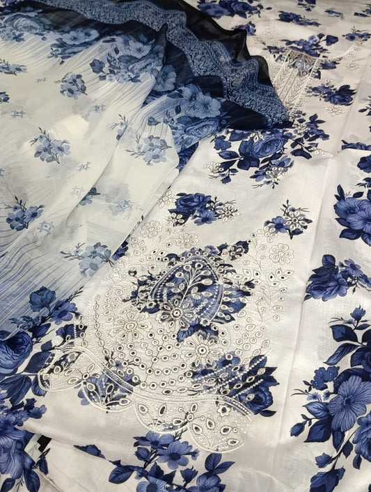 3pc white blue COp lawn