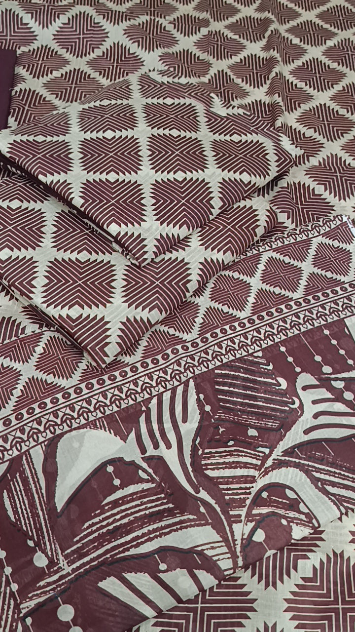 3pc Alkaram maroon dabbi lawn