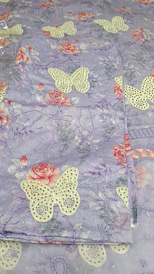 3pc lilac butterfly print lawn