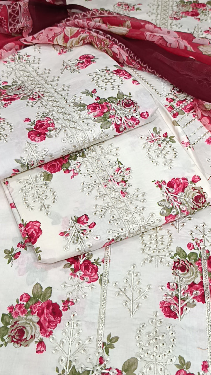 3pc COp red phool lawn