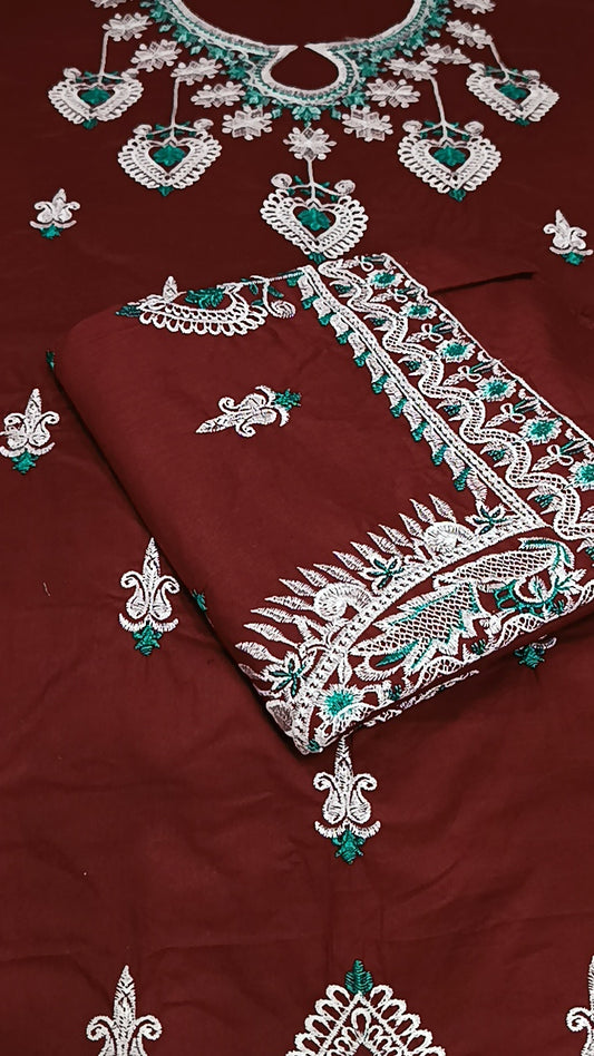 2pc fantom sea green dhaga maroon lawn