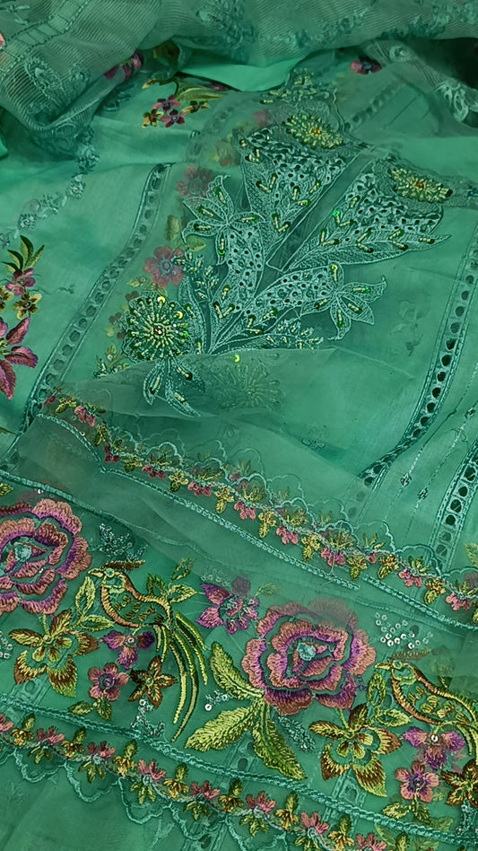 3pc emaan aqua green lawn