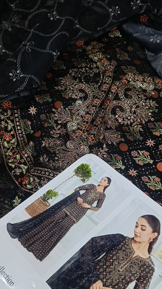 3pc black sharara lawn