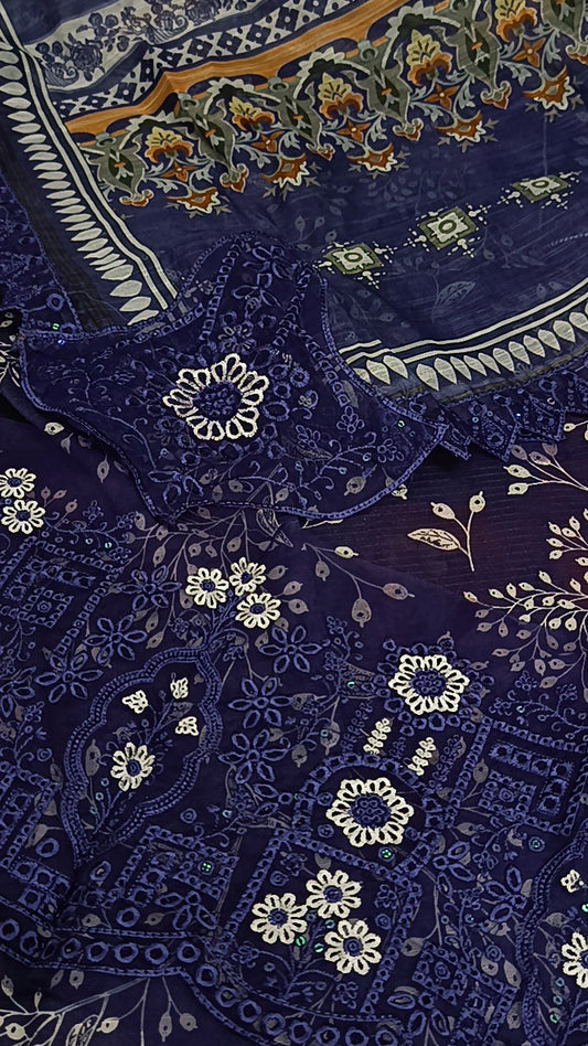 3pc lawn shahana blue