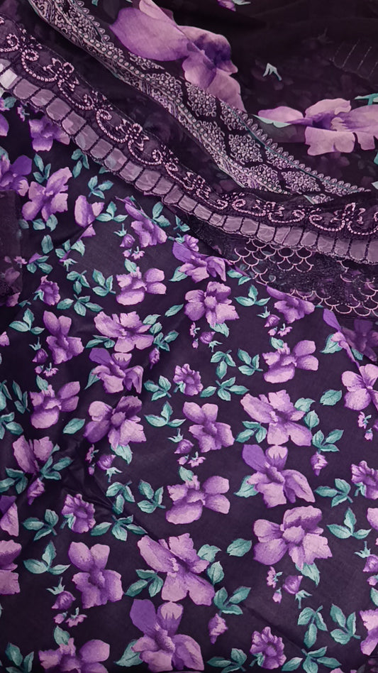 3pc double Patti purple lawn