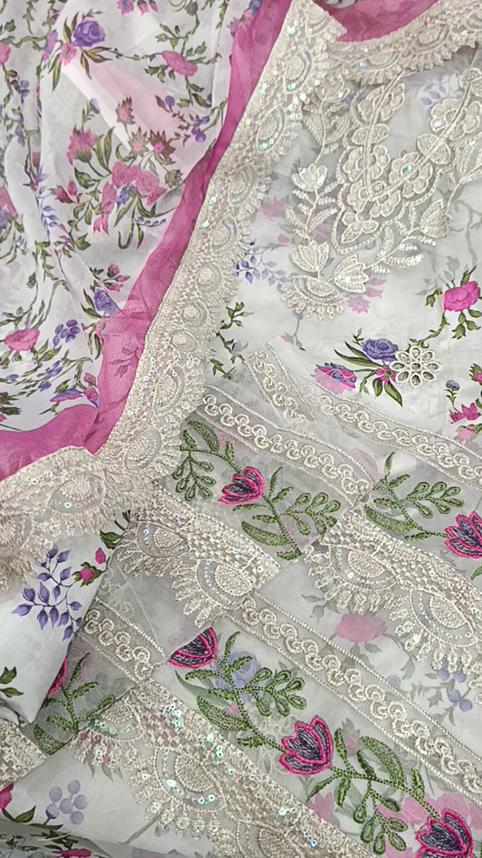 3pc Aneelas white rang ja lawn