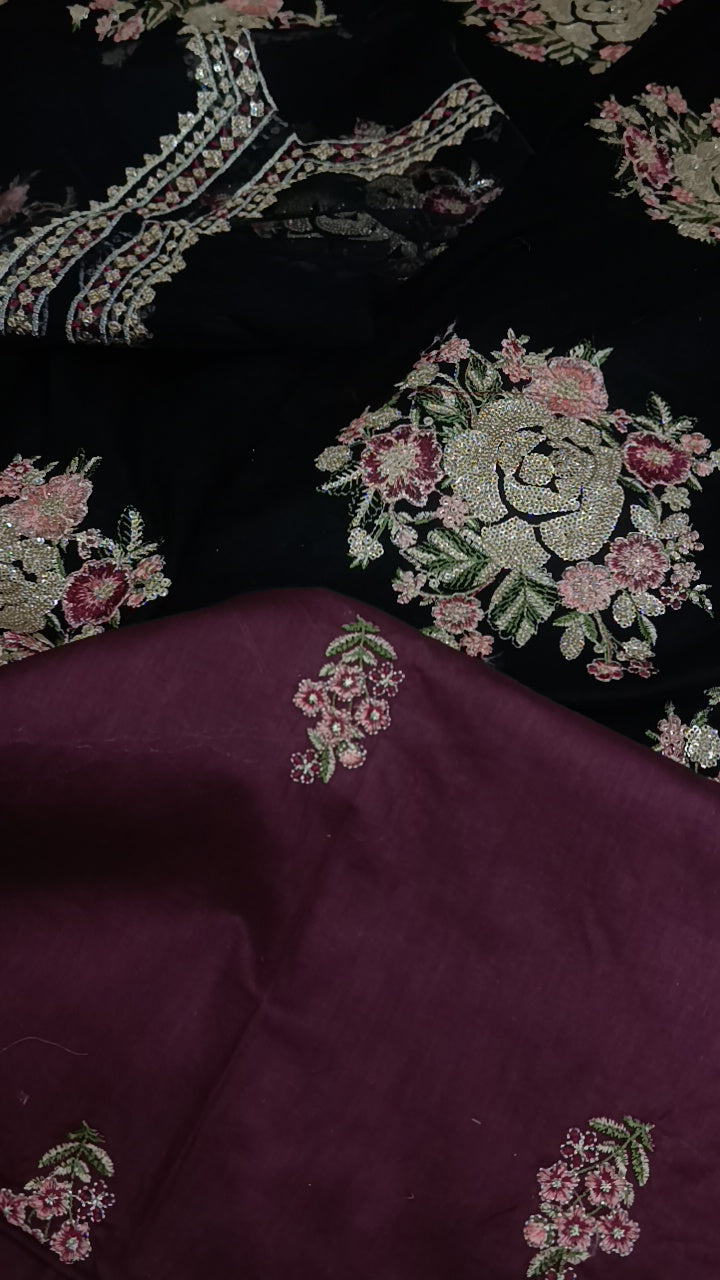 2pc ethnic black maroon cotton lawn