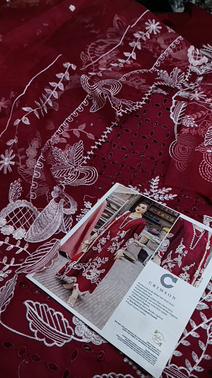 3pc Crimson maroon luxury lawn