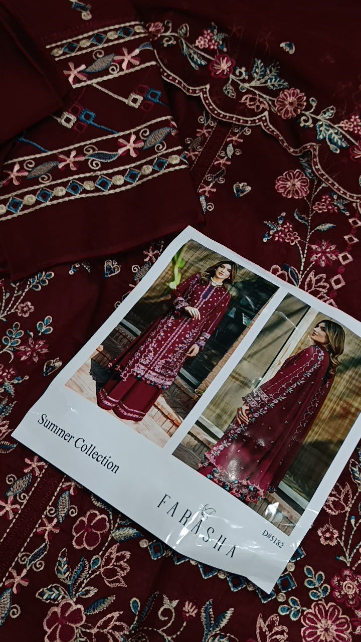 3pc maroon biyaa lawn