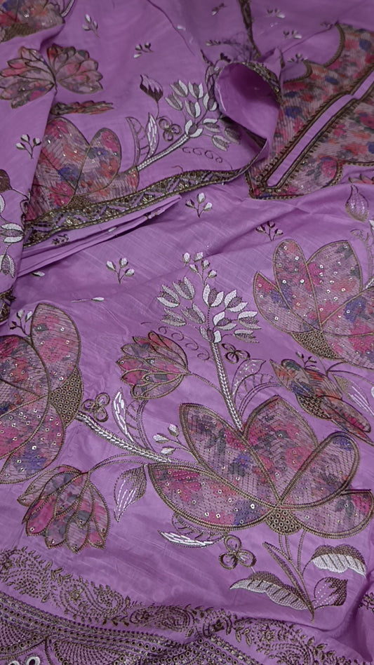 3pc ethnic applique lilac lawn
