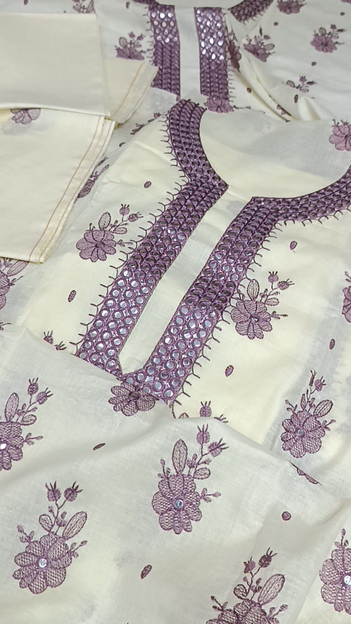 2pc foil off white lilac cotton