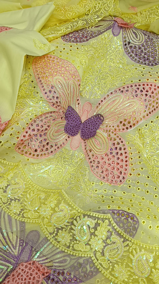 3pc Shahi Butterfly yellow lawn