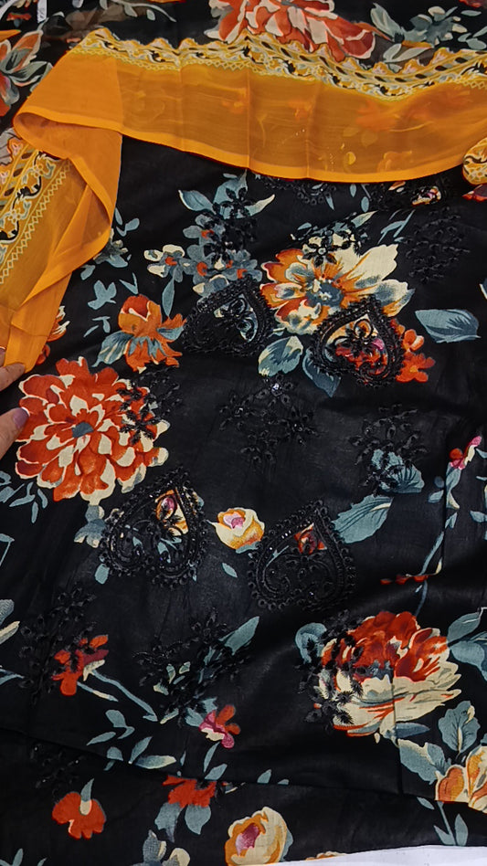 3pc black Chand Cop lawn