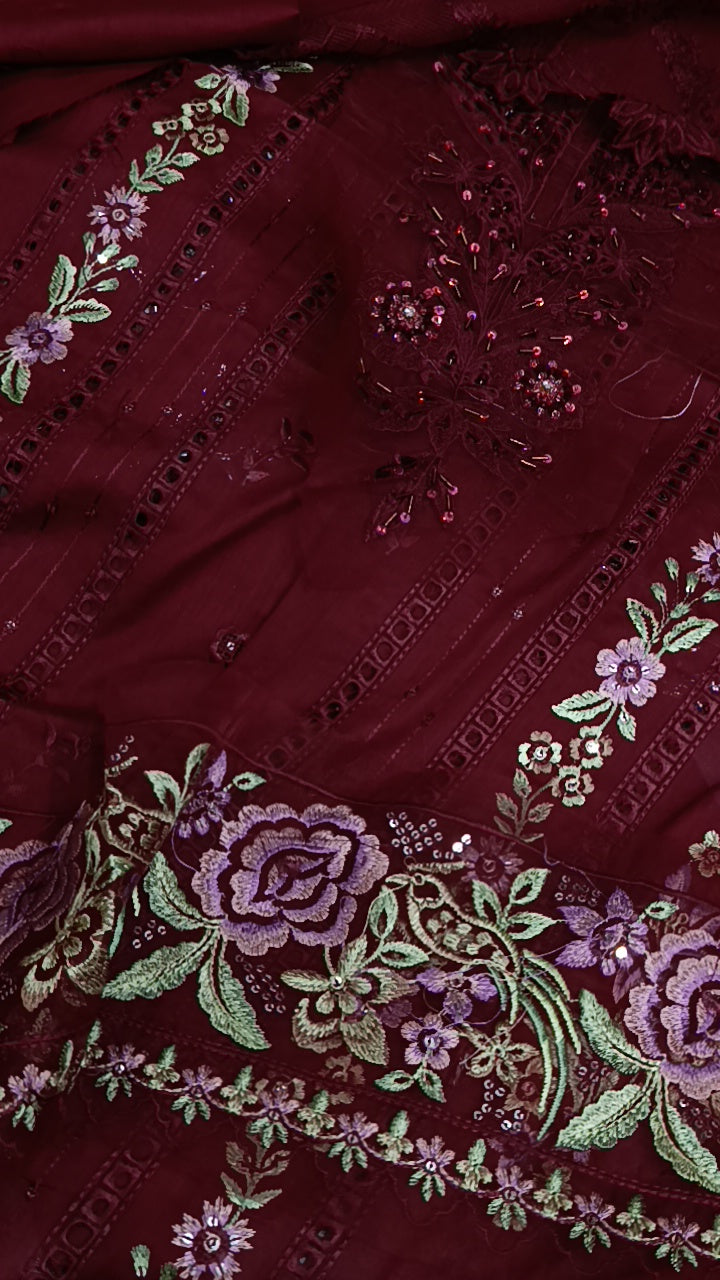 3pc emaan maroon lawn