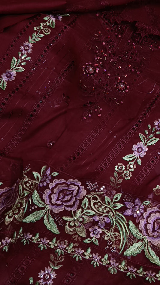 3pc emaan maroon lawn