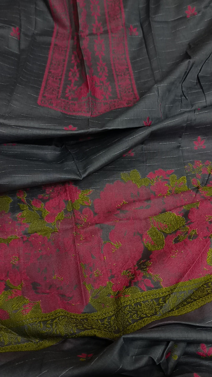 3pc grey jacquard lawn
