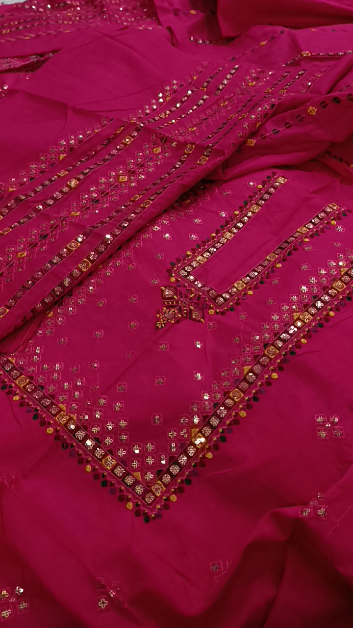 2pc sequence Farshi shocking pink lawn