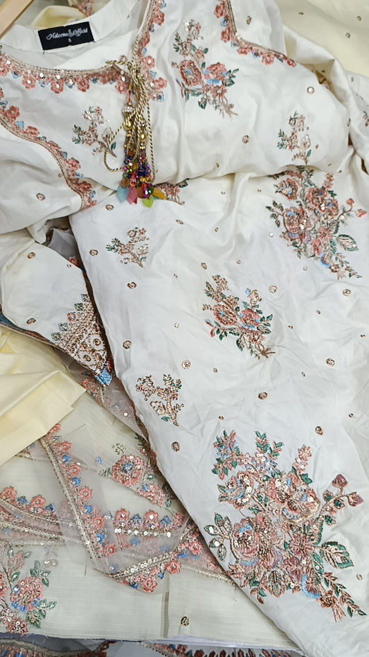2pc Haleema off- white  lawn