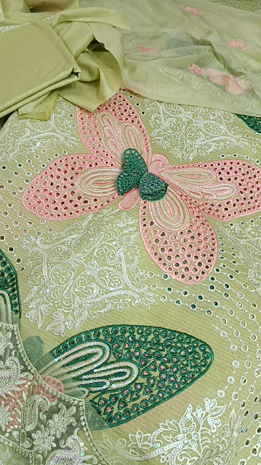 3pc Shahi Butterfly pista lawn