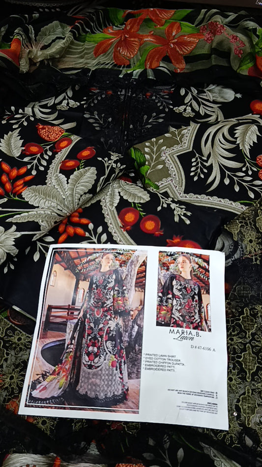 3pc anaar black lawn