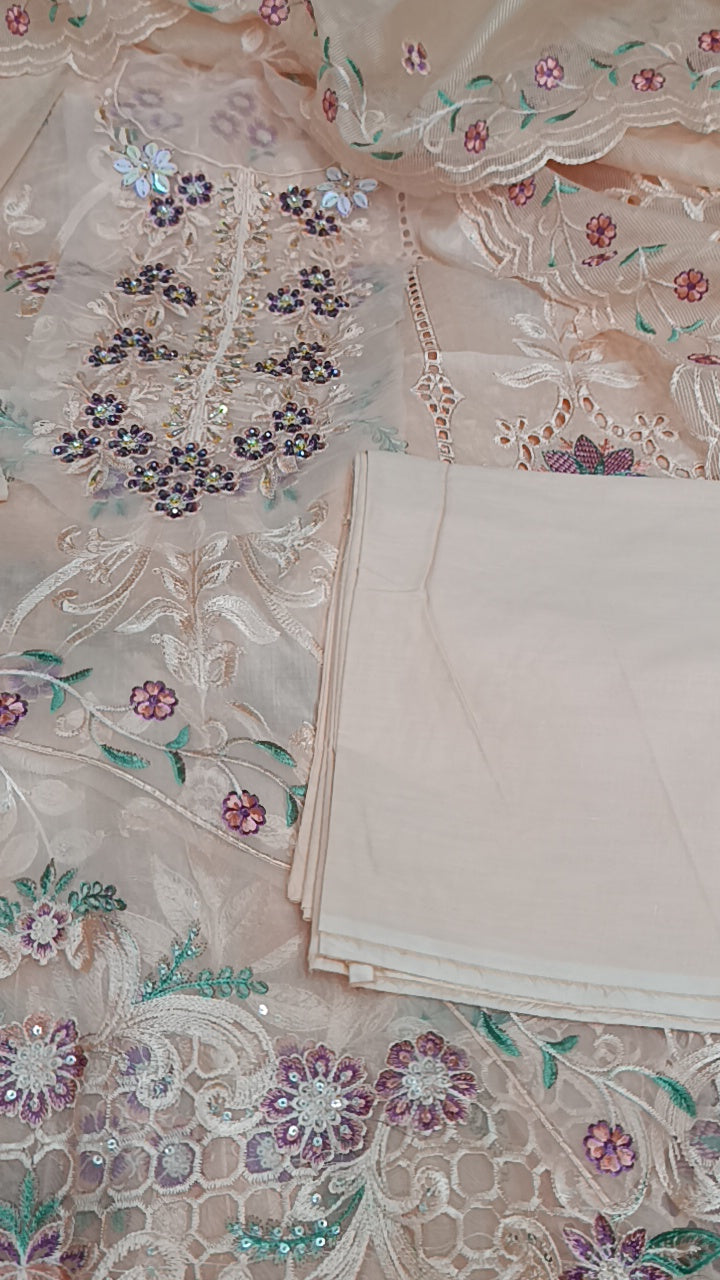 3pc peach handmade emaan lawn