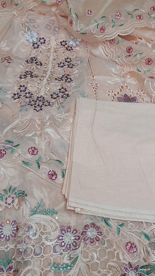 3pc peach handmade emaan lawn