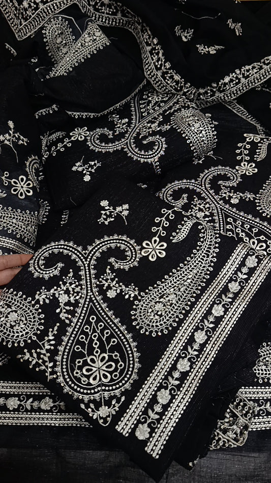 3pc chamki black lawn
