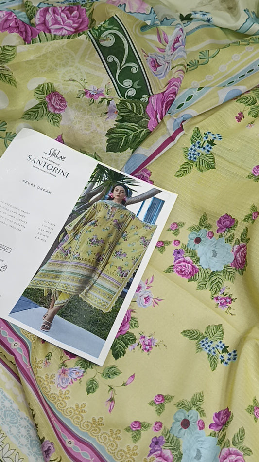 3pc Elaf print yellow lawn