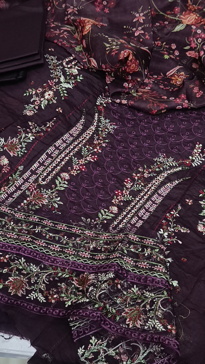 3pc Hussain rehar bar mala purple lawn