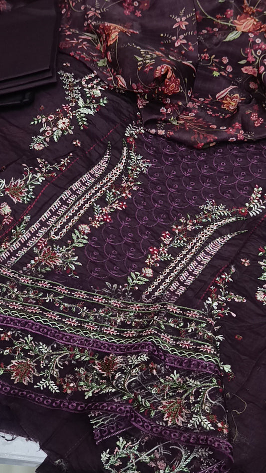 3pc Hussain rehar bar mala purple lawn