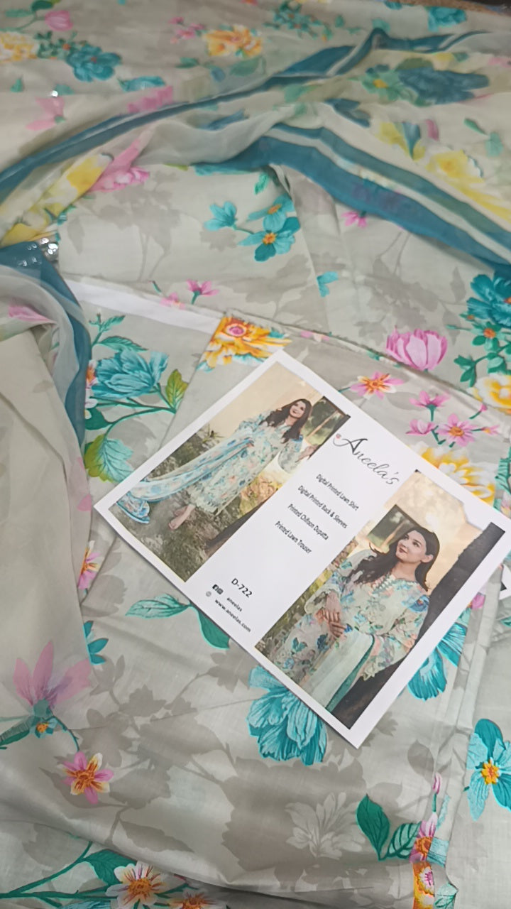 3pc Aneelas print sea green