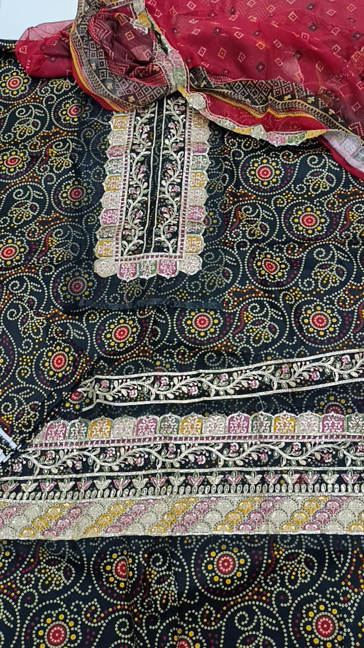 3pc chunri aneelas black lawn