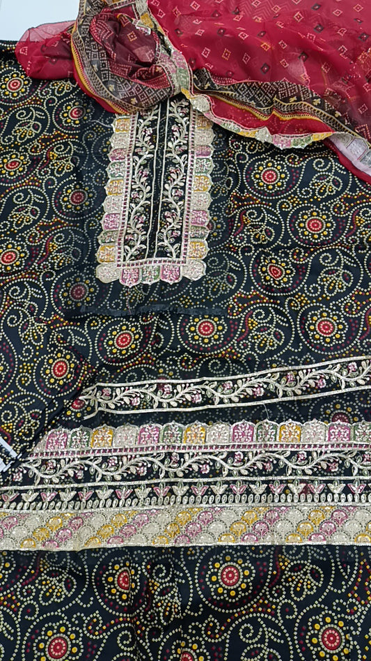 3pc chunri aneelas black lawn