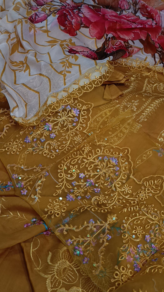 3pc mustard Noor by sadia lawn