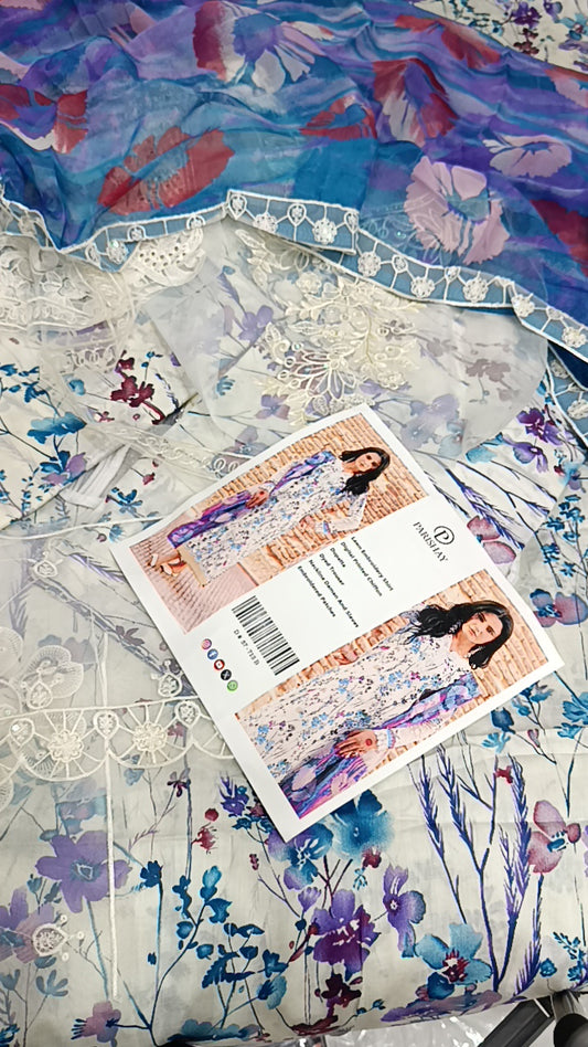 3pc Sona white blue lawn