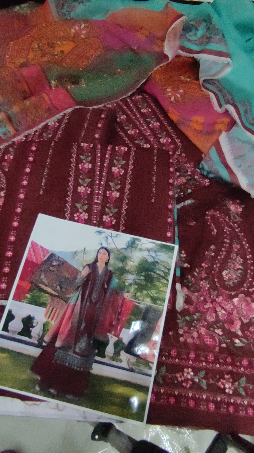 3pc Hussain rehar maroon lawn