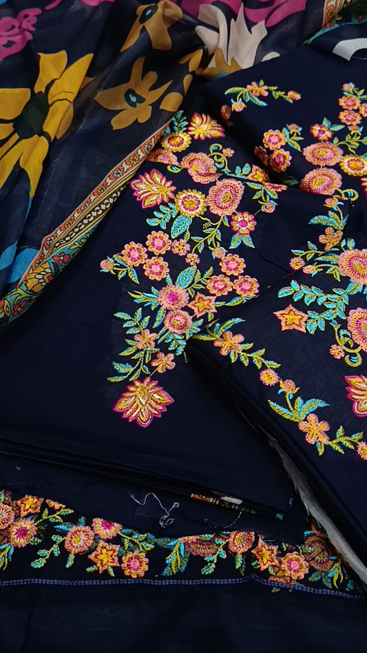 3pc momina blue lawn