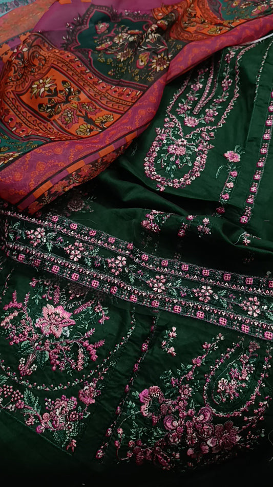3pc Hussain rehar green lawn