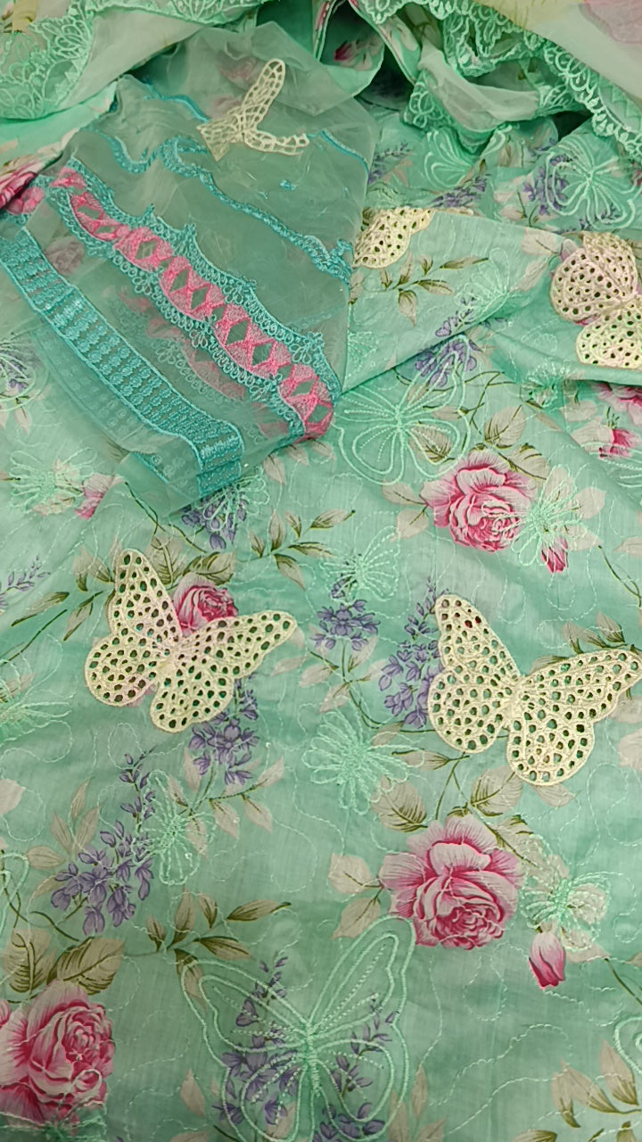 3pc butterfly ferozi lawn