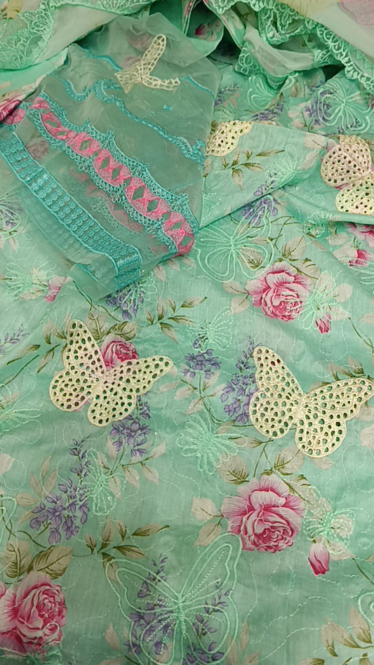3pc butterfly ferozi lawn