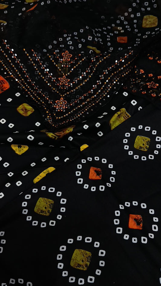 3pc chunri black lawn
