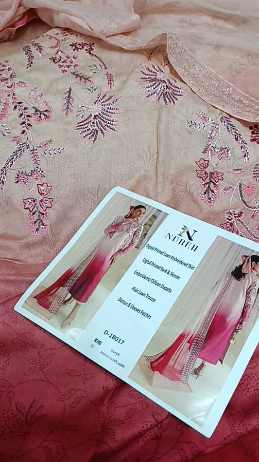 3pc Nureh ombre pink lawn