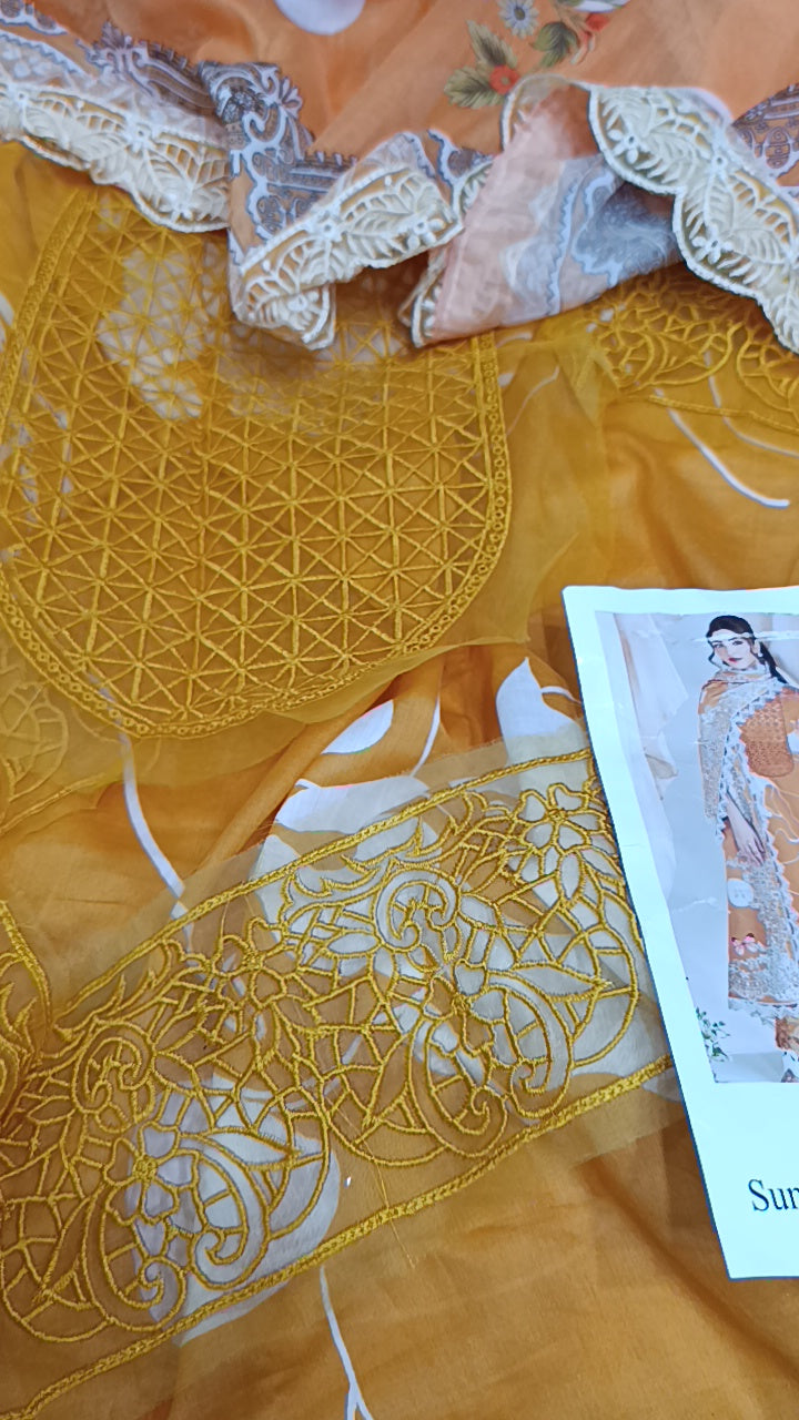 3pc Asifa Nabeel Musturd lawn