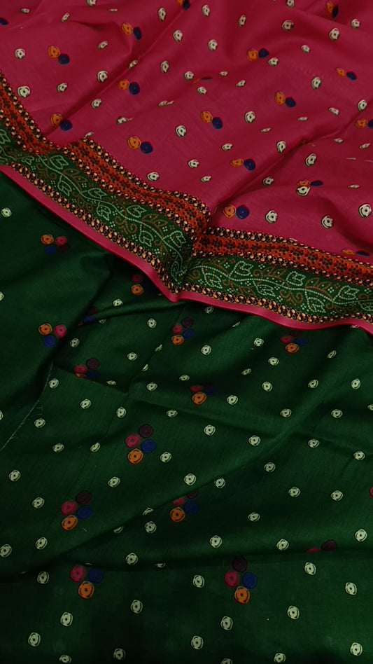 3pc bin saeed green pink lawn