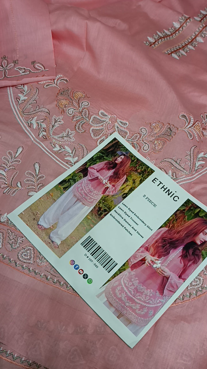 2pc dure fishan Gool ghera pink lawn