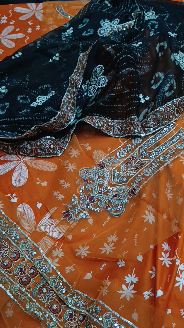 3pc sale chunri orange lawn