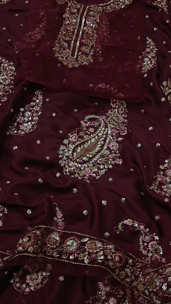 Silk 2pc shelling maroon silk
