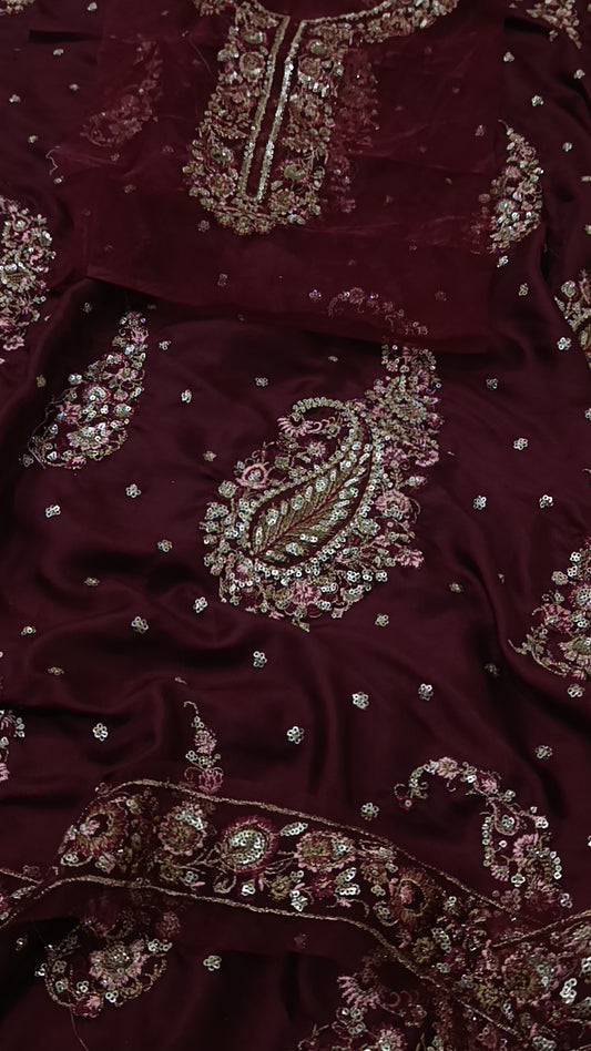Silk 2pc shelling maroon silk