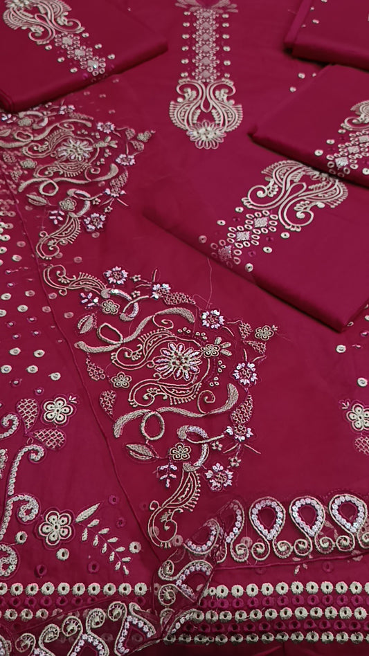 3pc mushaira shocking pink lawn